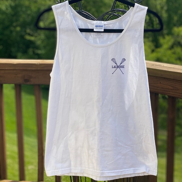 Gildan Tops Gildan White Lacrosse Tank Top With American Flag